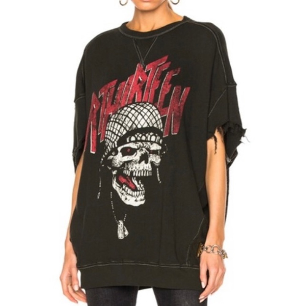 R13 Print Cut-off Crew Neck Sweater